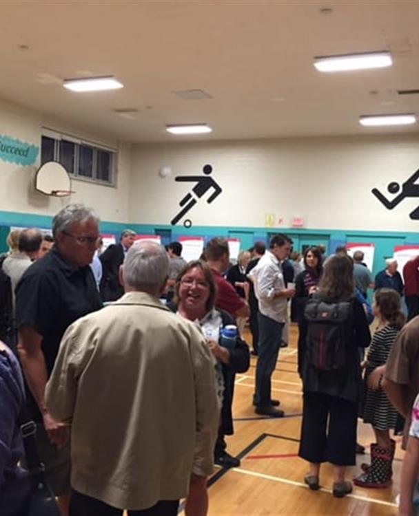 Photo of a Hydro One public consultation meeting held in a community centre
